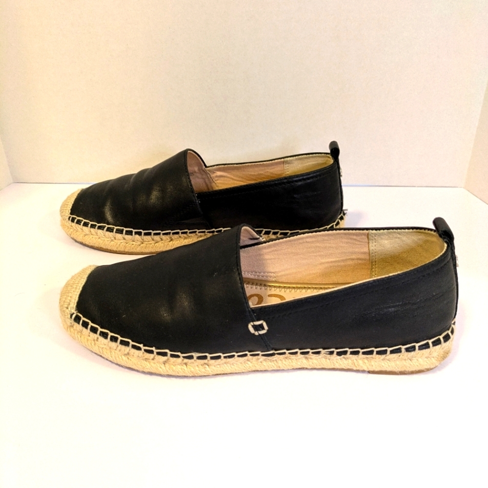 Sam Edelson Women's Black Leather Espadrille Slip-on Loafers Size 7M